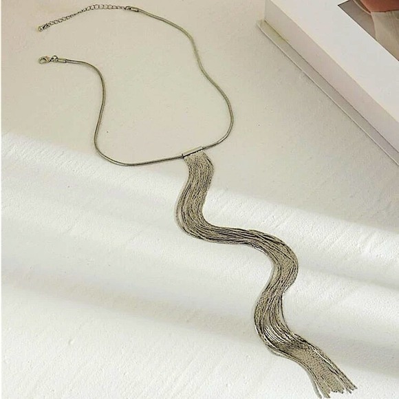 Sterling Silver Tassel Fringe Long Statement Necklace - Picture 5 of 6